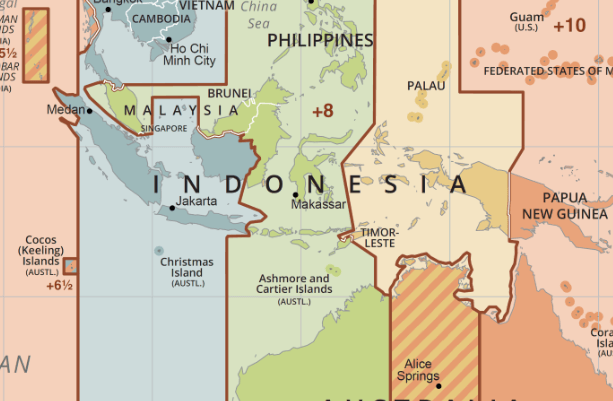 マレーシアの時差②マレーシアと近隣諸国のタイムゾーンマップ